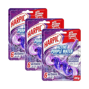Harpic Active Purple Water Toilet Rim Block, Lavender Meadows Scent, 35gx3 pieces