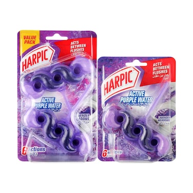 Harpic Active Purple Water Toilet Rim Block, Lavender Meadows Scent, 35gx3 pieces