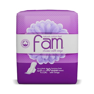 Fam Maxi Classic Sanitary Pads With Wings White 30 Pads