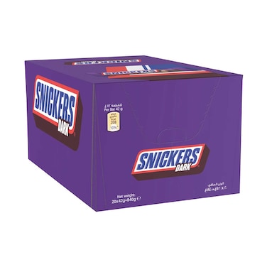 Snickers Dark Peanut Chocolate Bar 42gx20 Pieces