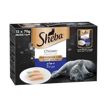 Sheba Premium  Loaf Fine Food For Cats, Chicken Pack of 12x70g