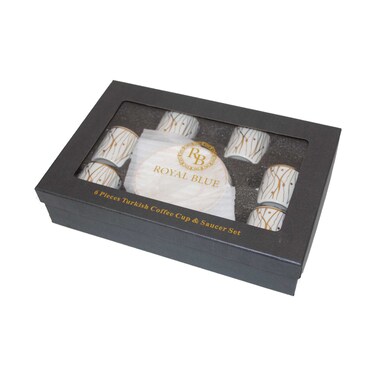 Royal Blue Turkish Coffee Cup &amp; Saucer Set 6 Pieces F05