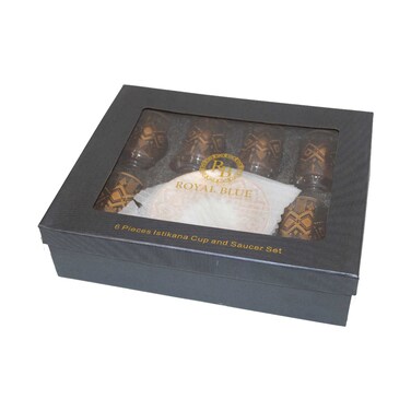 طقم فناجين إستكانة باللون الأزرق الملكي 6 قطع F02