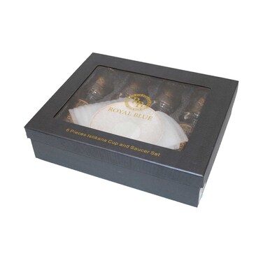 طقم فناجين إستكانة باللون الأزرق الملكي 6 قطع F08