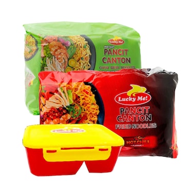 Lucky Me Pancit Canton Fried Noodles Assorted 360gx2 Pieces + Lunch Box