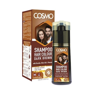 Cosmo Shampoo Hair Colour Dark Brown With Keratin Olive Oil &amp; Vitamin E 180ml