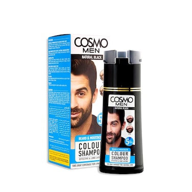 Cosmo Men Beard &amp; Moustache Colour Shampoo Natural Black 180ml