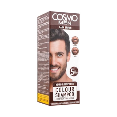 Cosmo Men Beard &amp; Moustache Colour Shampoo Dark Brown 180ml