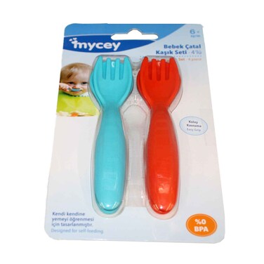 طقم شوكة وملعقة أزرق وأحمر 4 قطع