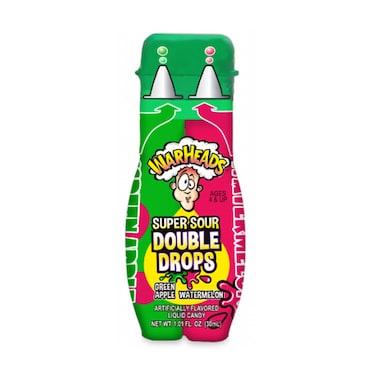Warheads Super Sour Double Drops Liquid Candy Green Apple &amp; Watermelon Flavour 30ml