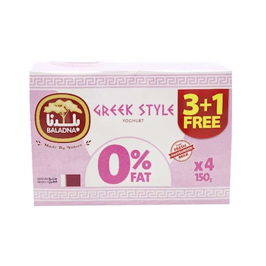 Baladna Plain Greek Yoghurt 0% Fat 150gx4 Pieces