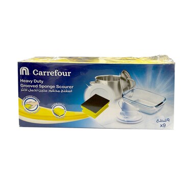 Maf Carrefour Heavy Duty Grooved Sponge Scourer 9 Pieces
