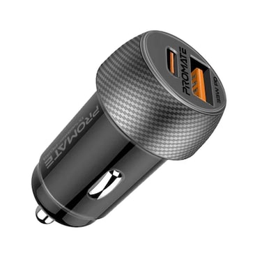 Promate Ultra-Fast Dual Port Car Charger with 33W Power Delivery and QC 3.0