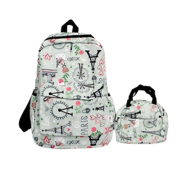 Tj Bags Polyester Backpack With Pouch Set 43x28x12cm, Printed White