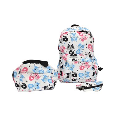 Tj Bags Polyester Backpack, 3 Pieces Set Printed Pink