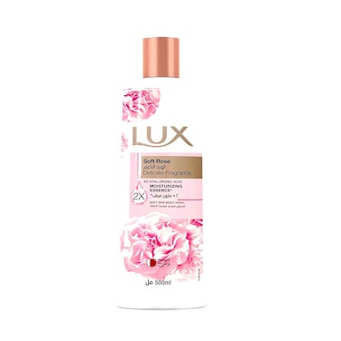 LUX Body Wash Soft Rose Delicate Fragrance 2X Moisturizing Essence with 4D Hyaluronic Acid 500ml