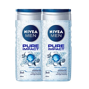 نيفيا جل استحمام رجالي 3 في 1 بيور إمباكت 250 مل × 2 قطعة