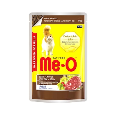 مي-او بوتش طعام للقطط بنكهة اللحم البقري مع قطعة جيلي 80 جرام