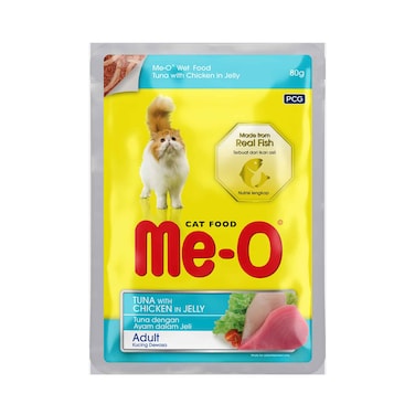 مي-أو بوتش طعام للقطط بالتونة والدجاج في الجيلي للبالغين 80 جرام