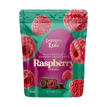 Chocovia Reds Milk Chocalate Covered Freeze Dried Raspberries 100g