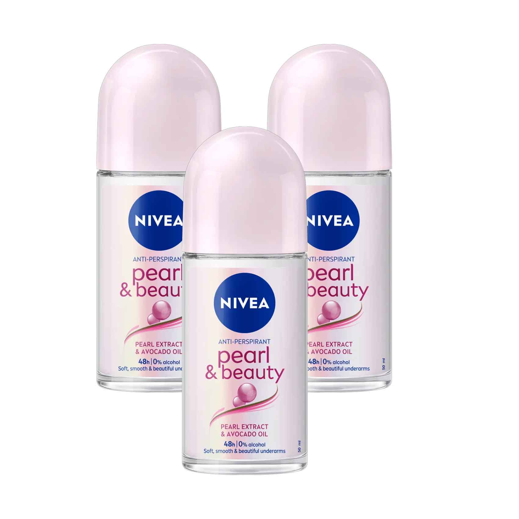 thumbnail image 2 of NIVEA Pearl & Beauty Roll-On Deodorant 3-Pack – 50ml Each, Alcohol-Free, Fresh & Elegant Scent 2 of 3