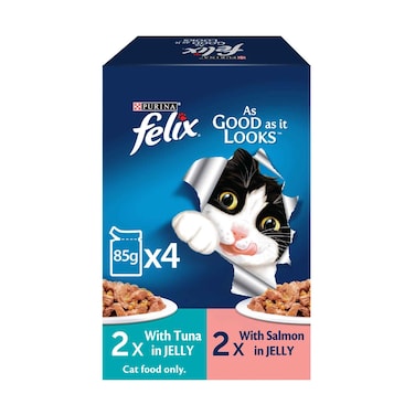 بورينا فيليكس طعام للقطط مع التونة والسلمون في جيلي 340 غرام