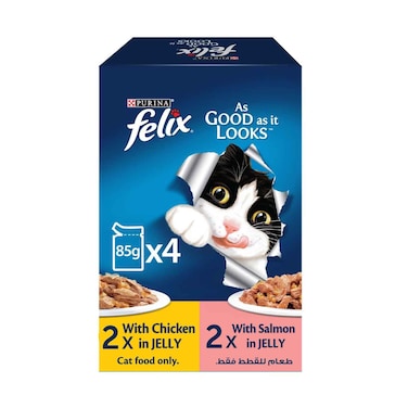 بورينا فيليكس طعام القطط البالغة مع التونة والسلمون في جيلي 340 غرام