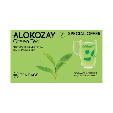 Alokozay Green Tea 100 Bags + Free Mug