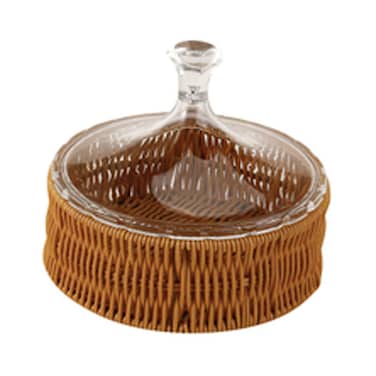 Round Rattan Basket with Acrylic Cover 22.5X18.5Cm Assorted