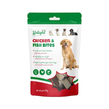 ديلايت وجبة خفيفة دجاج وسمك للكلاب بوليه و بوايسون 100 جرام