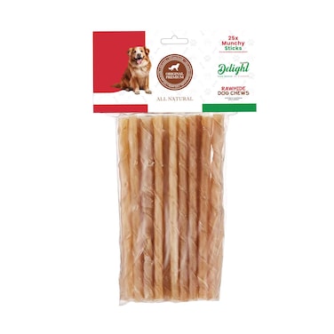 Delight 25x Munchy Assorted Color Sticks 12.5cm- 07/8mm Rawhide Dog Chews