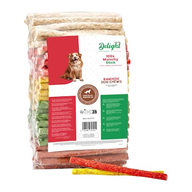 ديلايت 100 عظمة مضغ ملونة متنوعة 12.5 سم - 08/09 مم عظم خام للكلاب