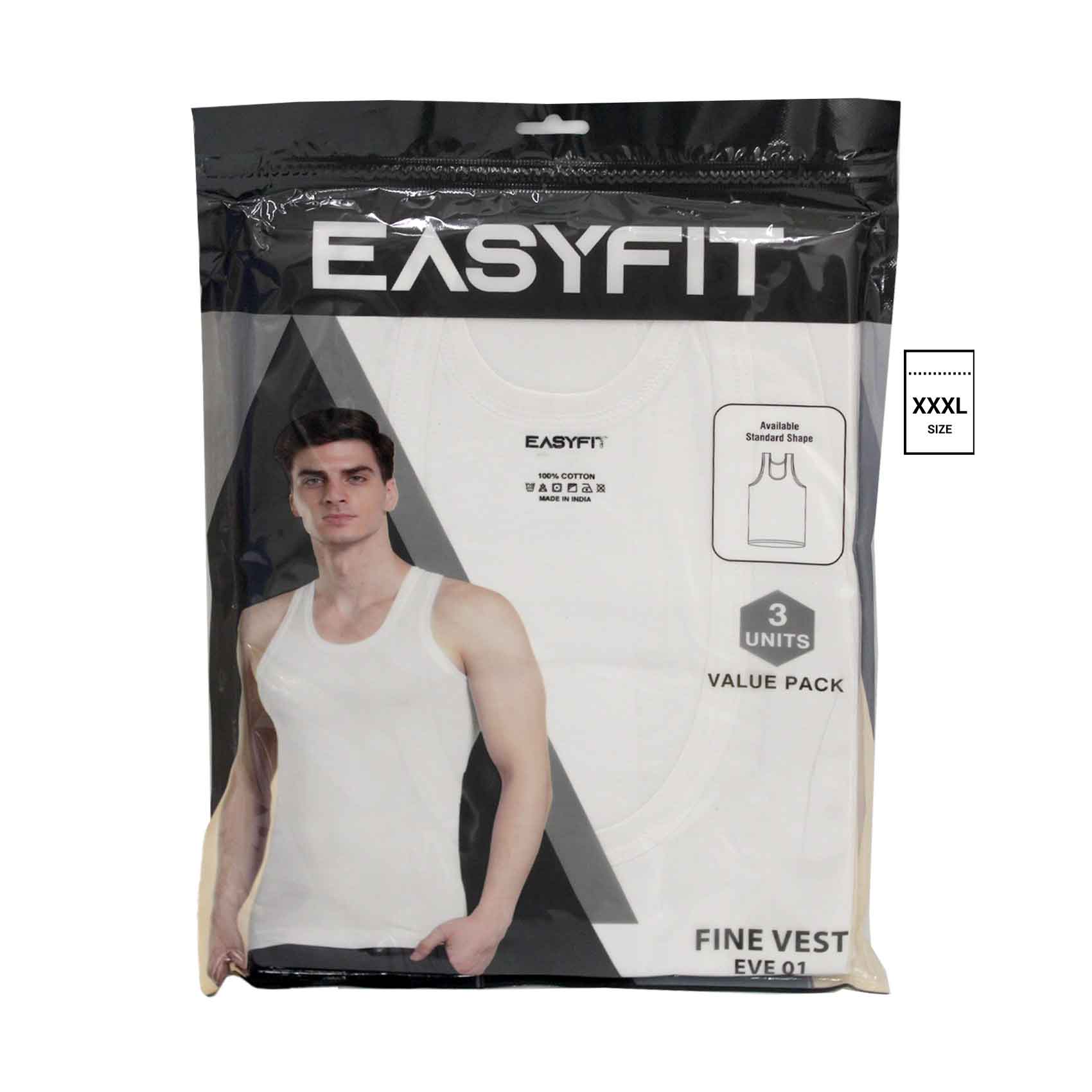 Buy Easy Fit White Fine Vest 3 Pieces XXX-Large No Refund/Exchange