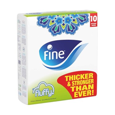 Fine Fluffy Facial Tissue 2ply 200 Sheets x10 Pack