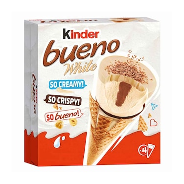 كيندر بوينو مخروط الآيس كريم الأبيض 90 مل × 4