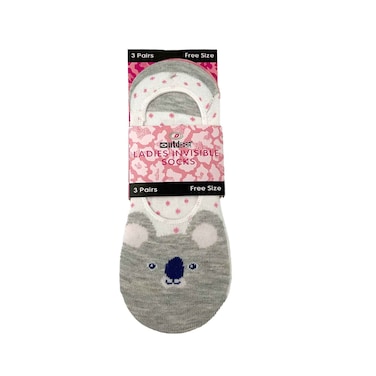 Ladies Invisible Socks Free Size 3 Pairs Assorted
