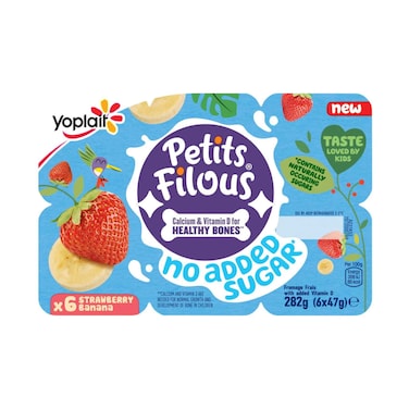 Yoplait Petits Filous Yogurt With No Added Sugar Strawberry &amp; Banana Fromage Frais 282g