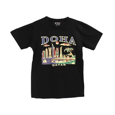 Doha T-Shirt Printed Round Neck Size Large, Black