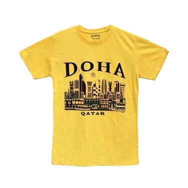 Doha T-Shirt Printed Round Neck Size Medium, Yellow
