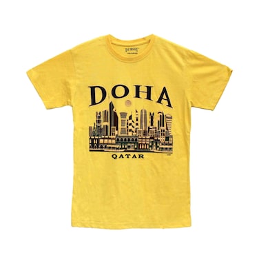 Doha T-Shirt Printed Round Neck Size Small, Yellow