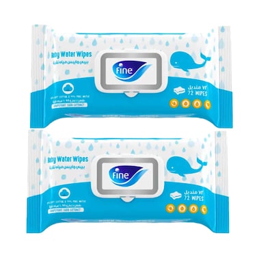 مناديل مبللة ماء فاين بيبي 72 منديل عبوتين