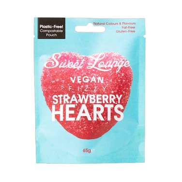 Sweet Lounge Vegan Fizzy Strawberry Hearts 65g