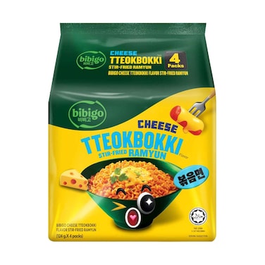 Bibigo Cheese Tteokbokki Flavour Stir-Fried Ramyun 124gx4 Pieces