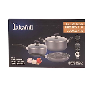 طقم أواني طبخ مكبوسة من الألمنيوم من تكافل 5 قطع