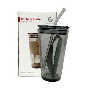 Royal Blue Glass Cup With Straw 650ml
