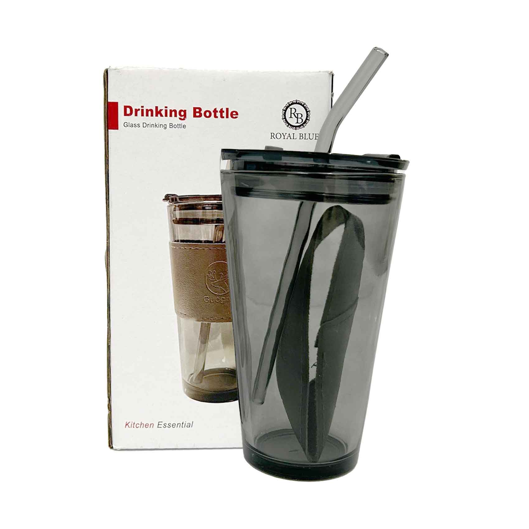 Royal Blue Glass Cup With Straw 650ml