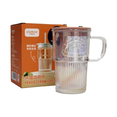 Royal Blue Panda Straw Cup 400ml Pink