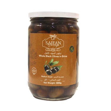 Saifan Whole Black Olives In Brine 600g