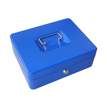صندوق نقود متين محمول بقفل معدني، خزنة لحفظ الفواتير والمجوهرات والإيصالات والعملات المعدنية، لون أزرق
