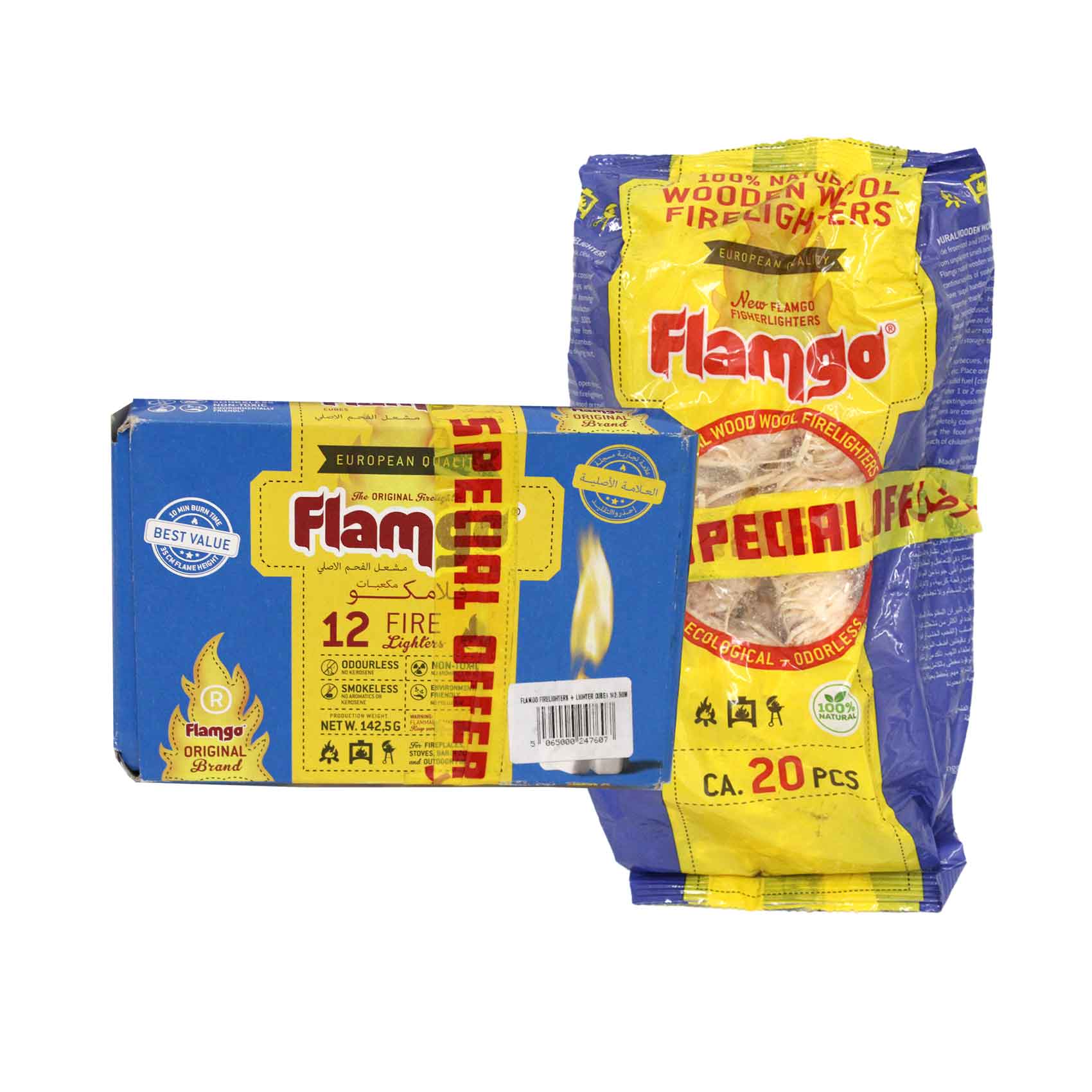 Flamingo 12 Fire Lighter Cubes + 20 Natural Wood Wool Firelighter
